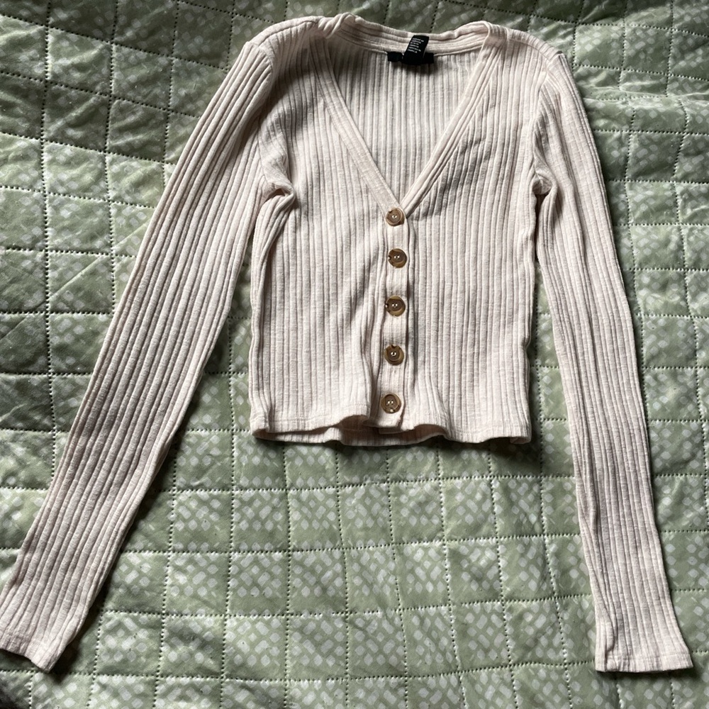 Forever 21 Cream Ribbed Cardigan